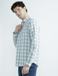 Linen Rich Spread Collar Check Shirt