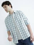 Linen Rich Spread Collar Check Shirt