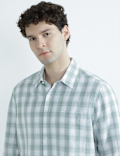 Linen Rich Spread Collar Check Shirt