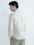 Linen Rich Mandrin Collar Striped Shirt