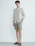 Linen Rich Mandrin Collar Striped Shirt
