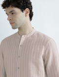 Linen Rich Striped Mandarin Collar Shirt