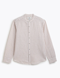 Linen Rich Striped Mandarin Collar Shirt