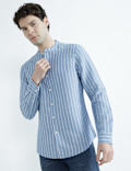 Linen Rich Mandrin Collar Striped Shirt