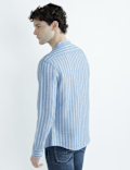 Linen Rich Mandrin Collar Striped Shirt