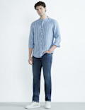 Linen Rich Mandrin Collar Striped Shirt