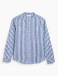 Linen Rich Striped Mandarin Collar Shirt
