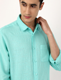 Linen Mix Plain Spread Collar Shirts