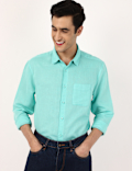 Linen Mix Plain Spread Collar Shirts