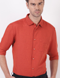 Linen Mix Plain Spread Collar Shirts