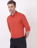 Linen Mix Plain Spread Collar Shirts