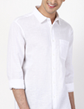 Linen Mix Plain Spread Collar Shirts