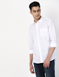 Linen Mix Plain Spread Collar Shirts