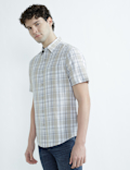 Linen Rich Spread Collar Check Shirt