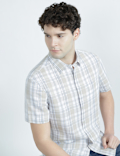 Linen Rich Spread Collar Check Shirt