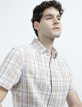 Linen Rich Checked Short Sleeve Shirt