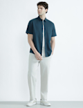 Linen Rich Spread Collar Plain Shirt