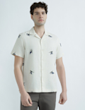 Linen Rich Cuban Collar Printed Shirt