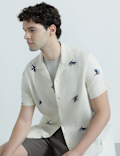Linen Rich Cuban Collar Printed Shirt