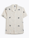 Linen Rich Printed Cuban Collar Shirt