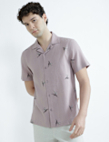 Linen Rich Cuban Collar Printed Shirt