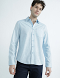Pure Cotton Spread Collar Plain Shirt