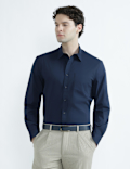 Cotton Rich Spread Collar Plain Shirt
