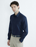 Cotton Rich Spread Collar Plain Shirt