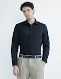 Cotton Rich Spread Collar Plain Shirt