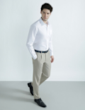 Cotton Rich Spread Collar Plain Shirt