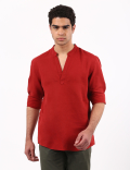 Linen Mix Half Placket Solid Shirt