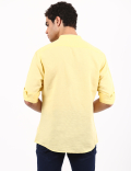 Linen Mix Grandad Collar Solid Shirt