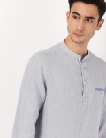 Linen Mix Half Placket Stripes Shirt