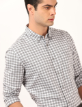 Pure Cotton Checked Spread Collar Shirt