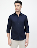 Cotton Rich Plain Spread Collar Shirt