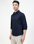 Cotton Rich Plain Spread Collar Shirt