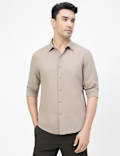 Linen Rich Plain Classic Collar Shirt