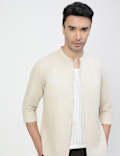 Linen Rich Plain Band Collar Shirt