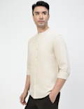 Linen Rich Plain Band Collar Shirt