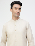 Linen Rich Plain Band Collar Shirt