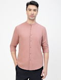 Linen Rich Plain Band Collar Shirt