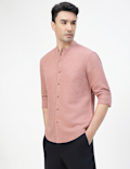 Linen Rich Plain Band Collar Shirt