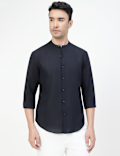 Linen Rich Plain Band Collar Shirt