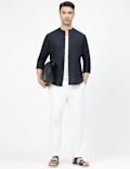 Linen Rich Plain Band Collar Shirt