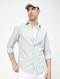 Linen Rich Striped Spread Collar Shirt