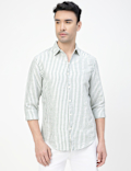 Linen Rich Striped Spread Collar Shirt