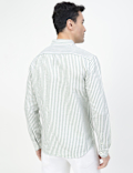 Linen Rich Striped Spread Collar Shirt