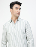 Linen Rich Striped Spread Collar Shirt