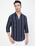 Viscose Rich Striped Spread Collar Shirt