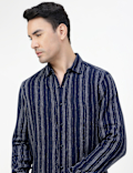 Viscose Rich Striped Spread Collar Shirt